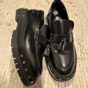 Free People Black Loafers with Tassel and Stud Detail